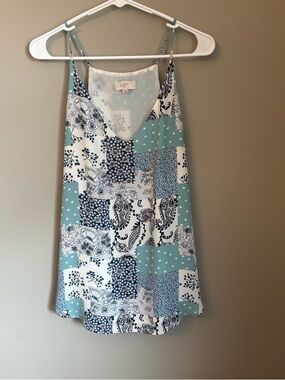 LOFT Flowy Patchwork Tank Top| Blue White Paisley Print | Size Large |